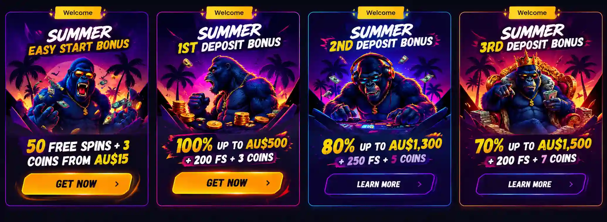 Welcome and deposit bonuses showcase