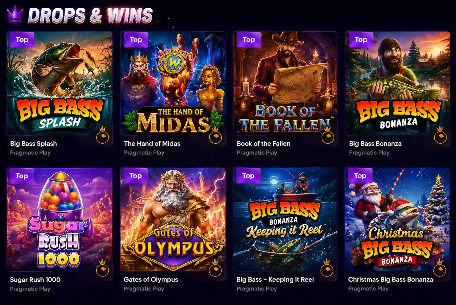 Drops & Wins slot games lobby